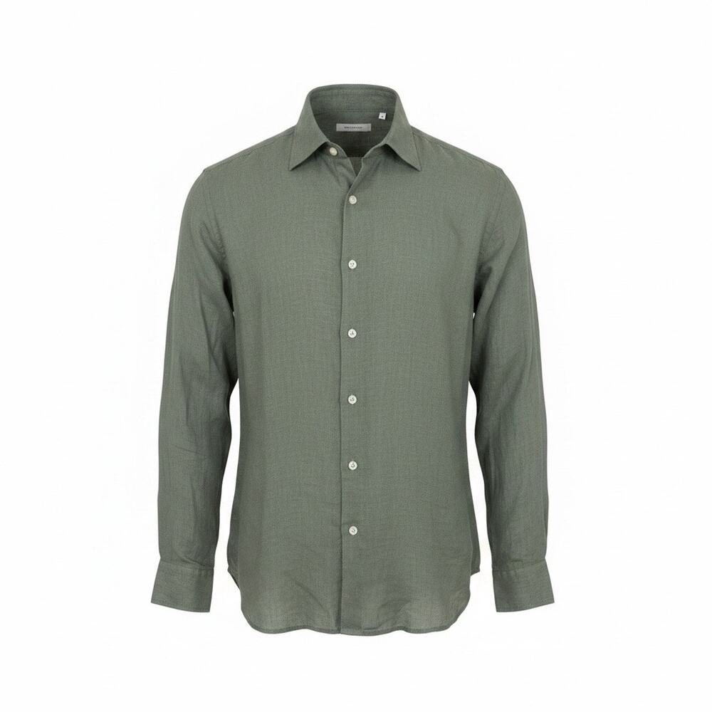 Reiss Men Linen Green Long Sleeve Button Front Shirt Size XXL-NWT